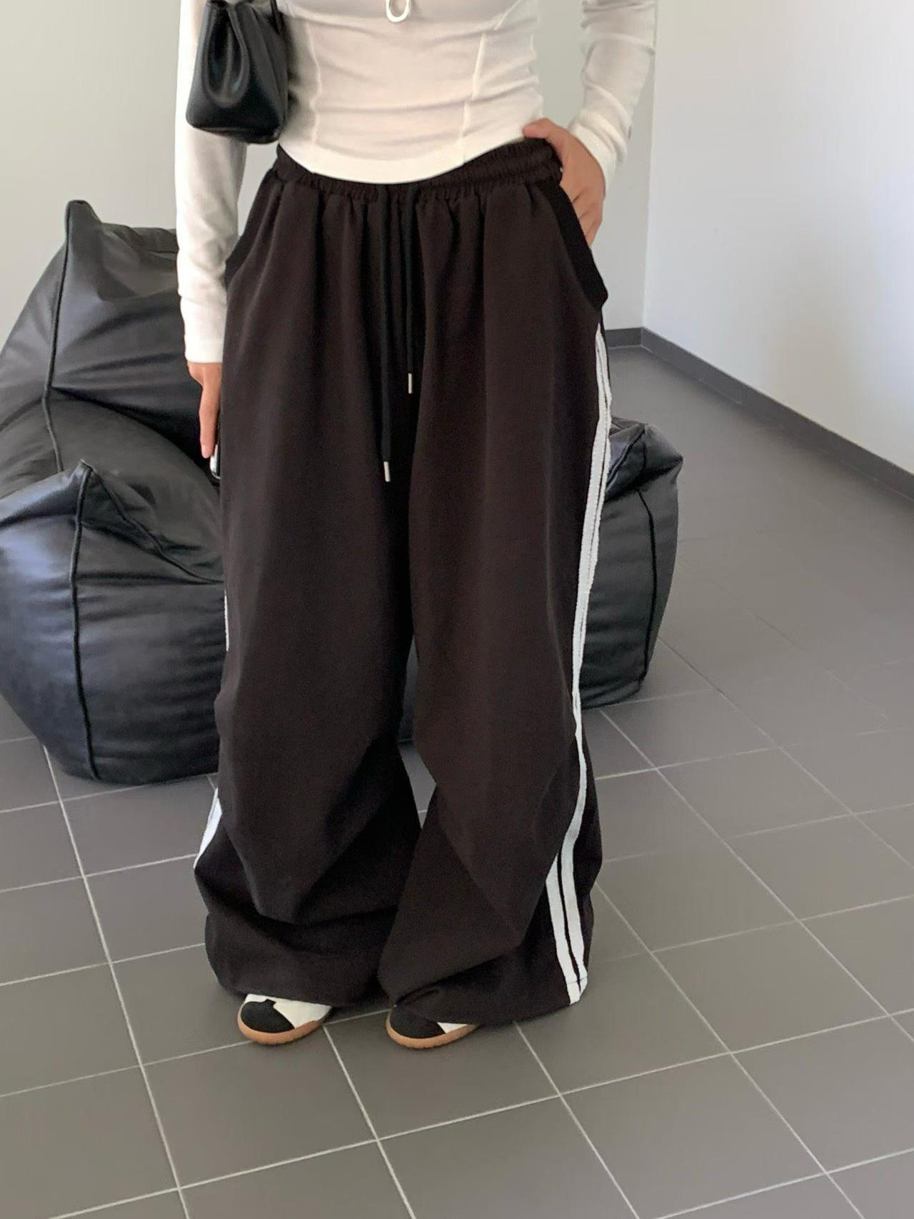 蕾絲條紋工作褲